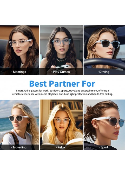 Bluetooth Smart Glasses – Music, Calls & Blue Light Protection-Photochromic Clear Version