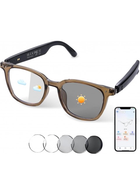 Bluetooth Smart Glasses – Music, Calls & Blue Light Protection-Brown Black