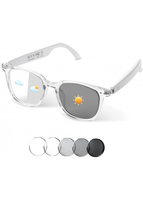 Bluetooth Smart Glasses – Music, Calls & Blue Light Protection-Photochromic Clear Version