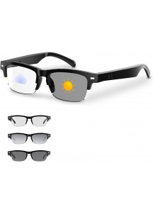 Bluetooth Smart Glasses – Music, Calls & Blue Light Protection-Light Open-Ear Half-Frame Black